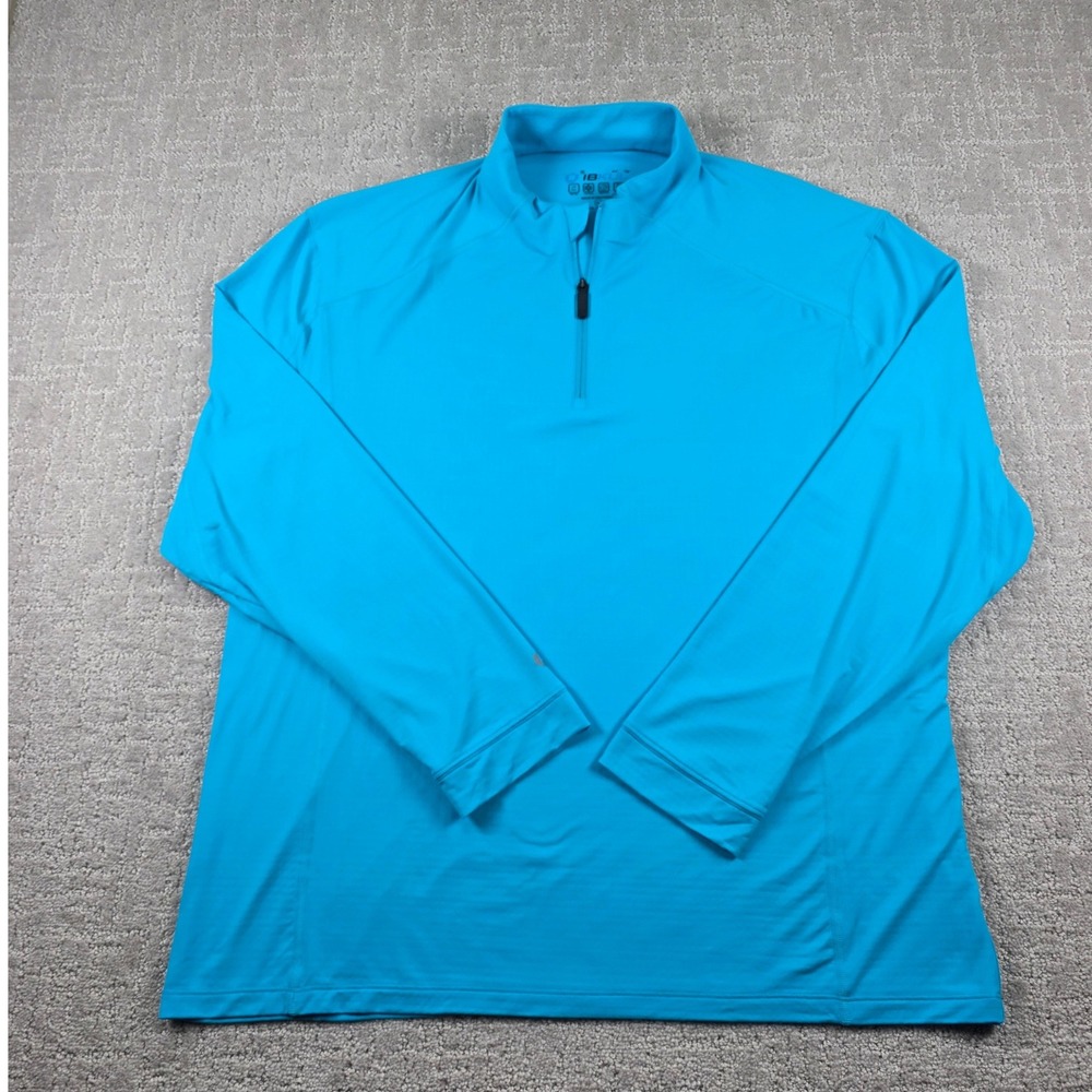 IBKUL Mens XL Turquoise Blue IceFil UPF 50+ Quarter Zip Long Sleeve Pullover